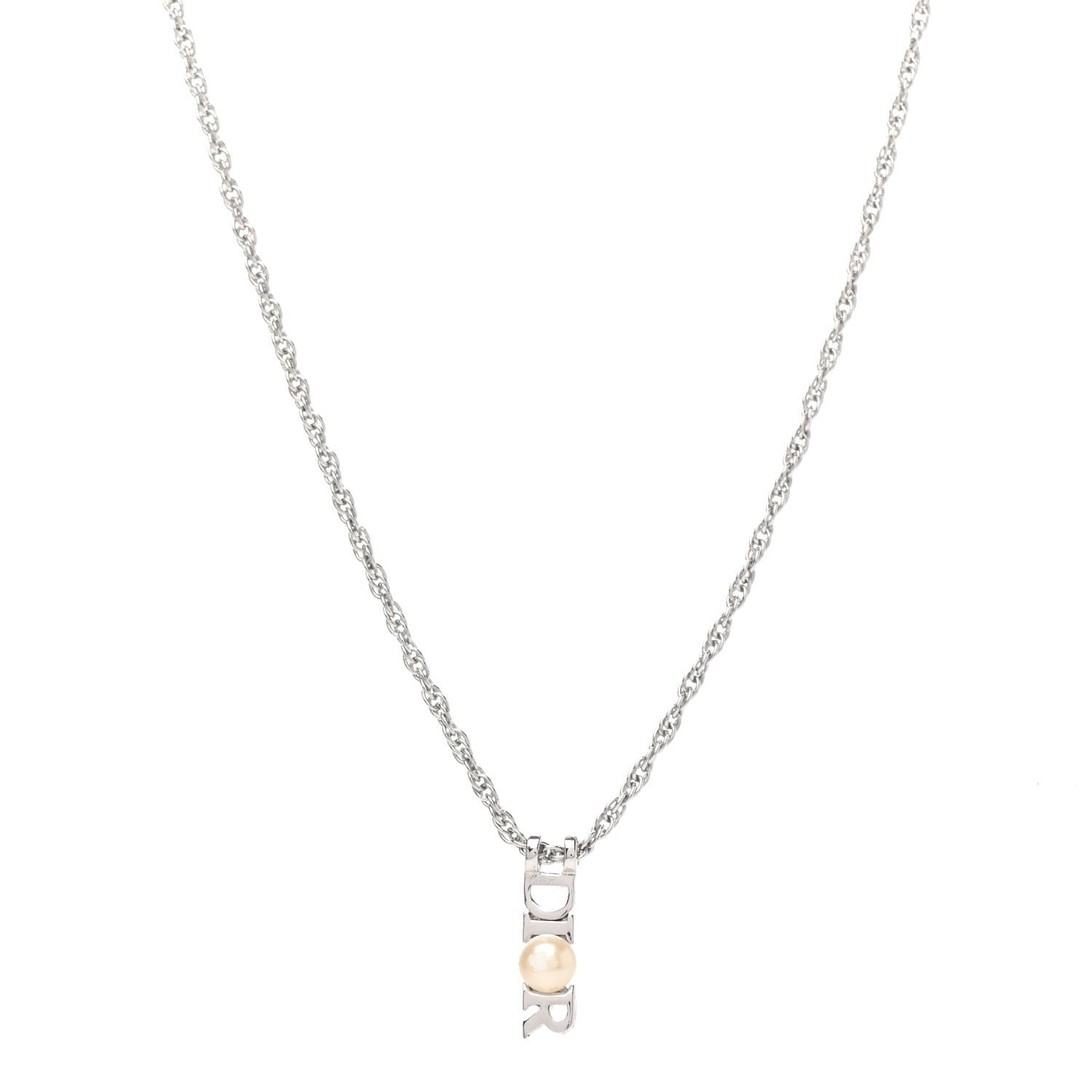 Christian Dior Pearl Logo Necklace Silver 1 of 4