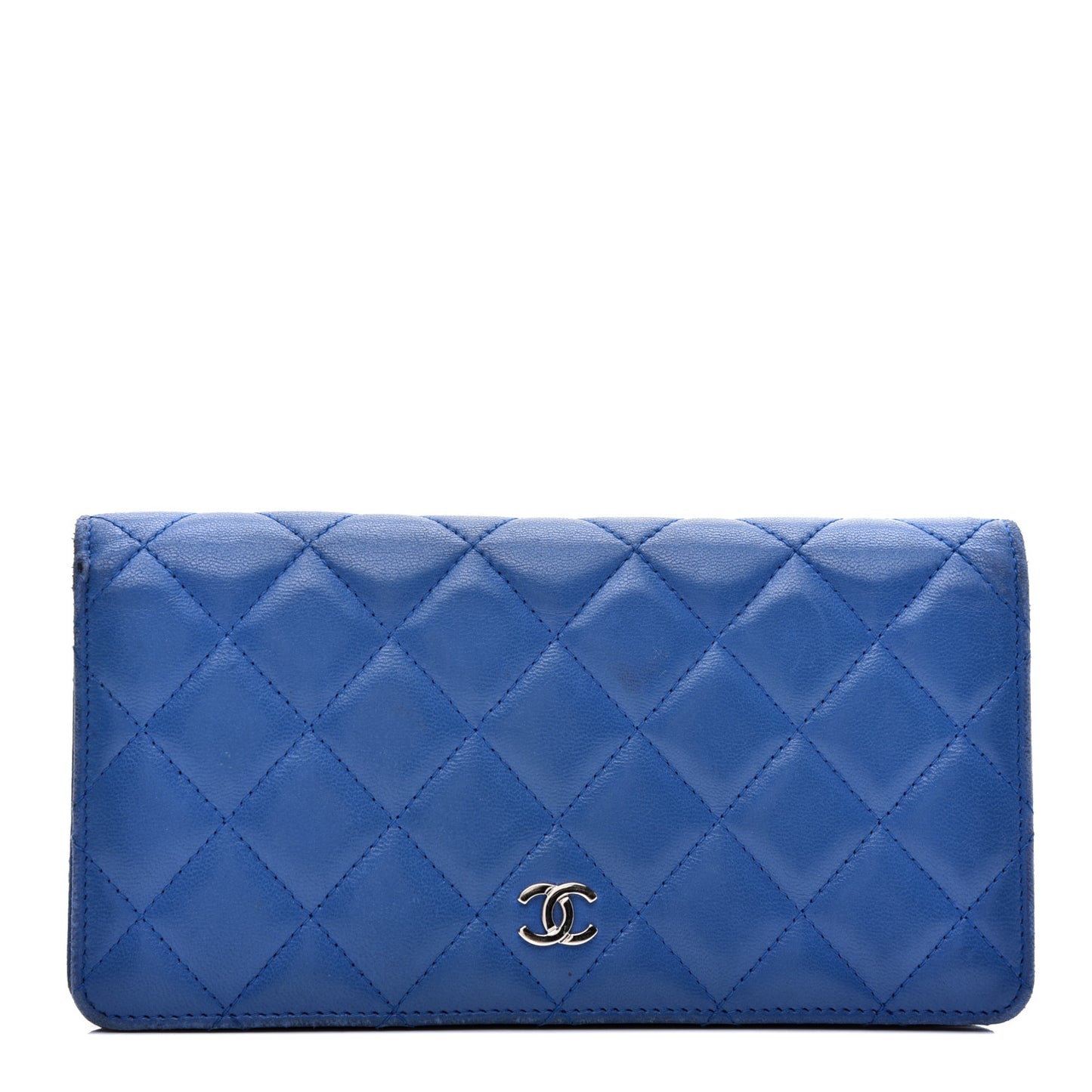 Lambskin Quilted Yen Wallet Blue