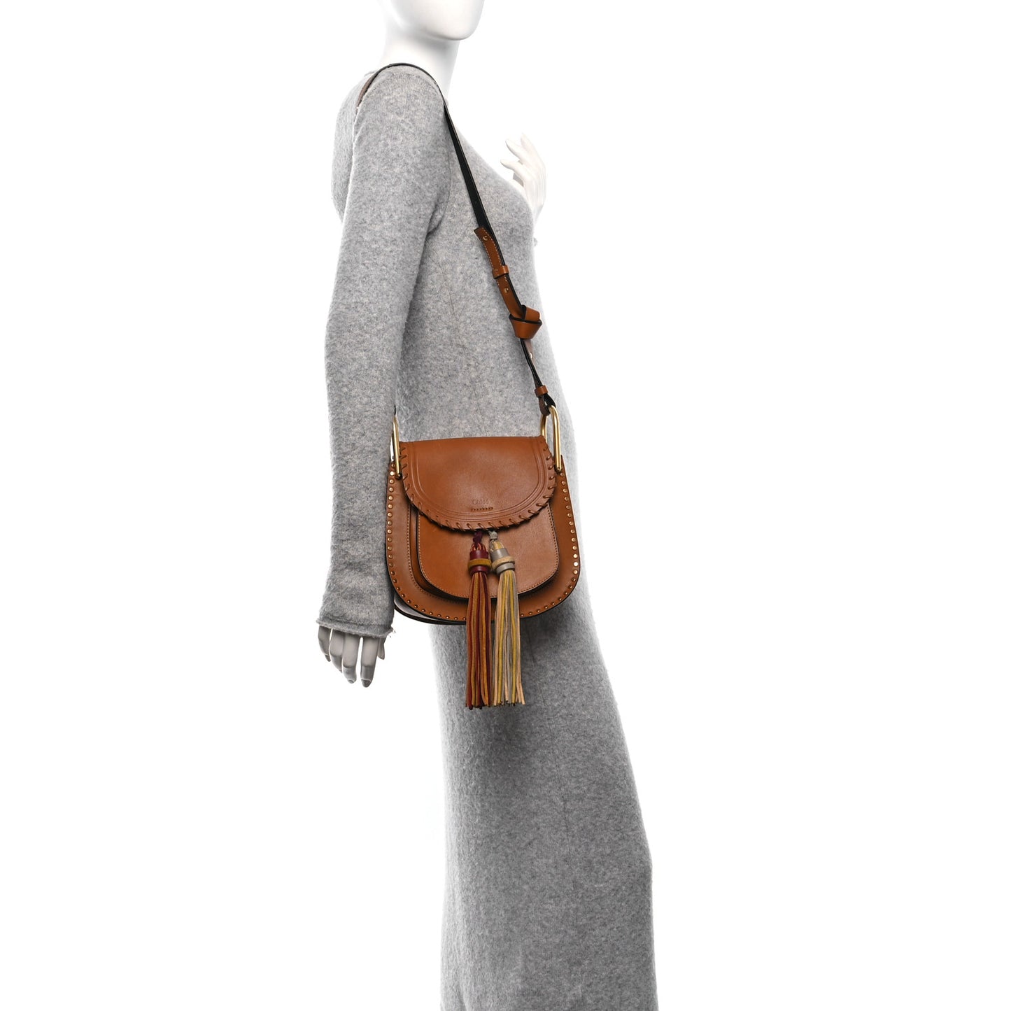 Calfskin Braided Small Hudson Shoulder Bag Caramel