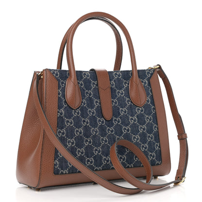 Gucci New Denim GG Monogram Dollar Calfskin Medium Jackie 1961 Tote Blue Tea Cuir Epilog 3 of 10