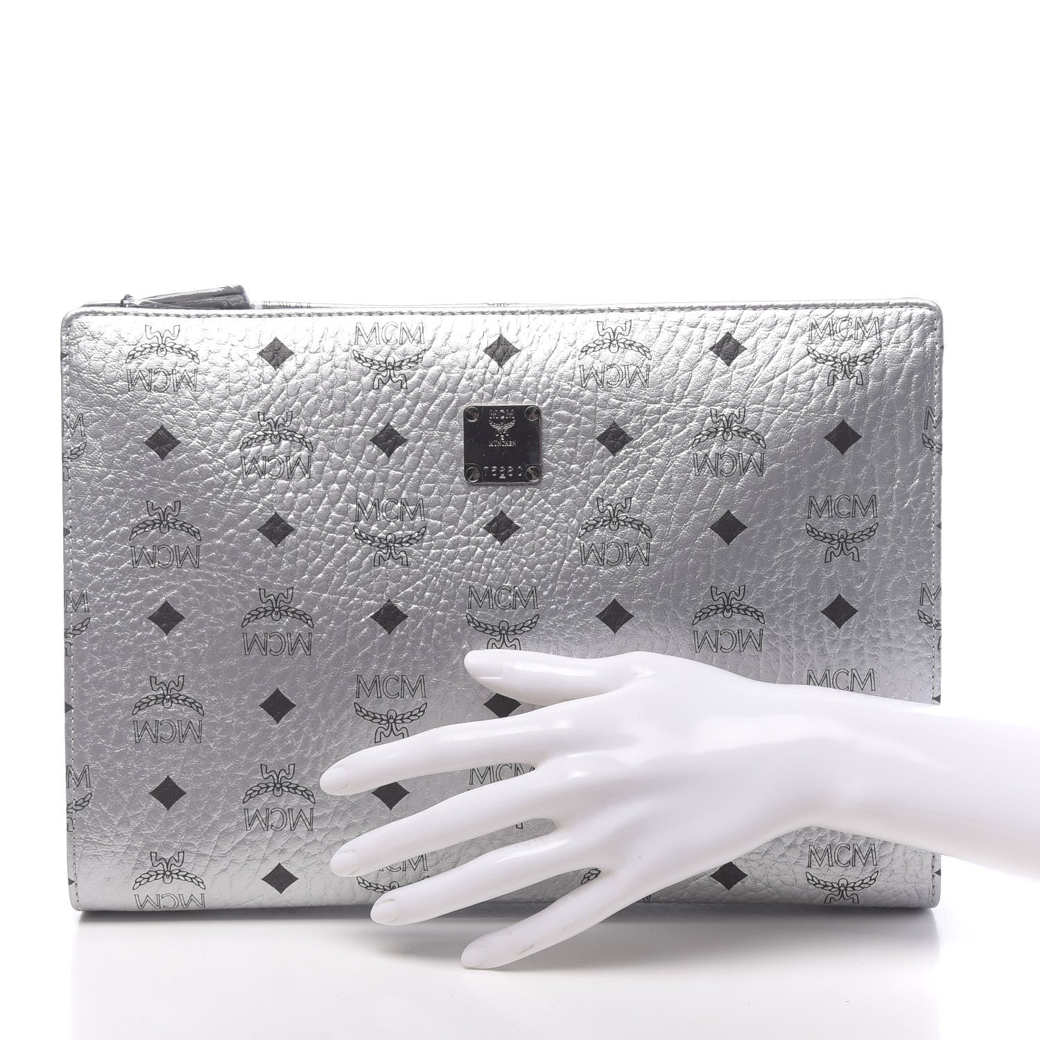 MCM Metallic Visetos Zip Pouch Silver 2 of 9