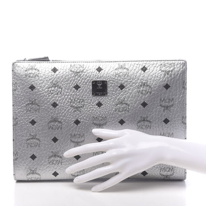 MCM Metallic Visetos Zip Pouch Silver 2 of 9