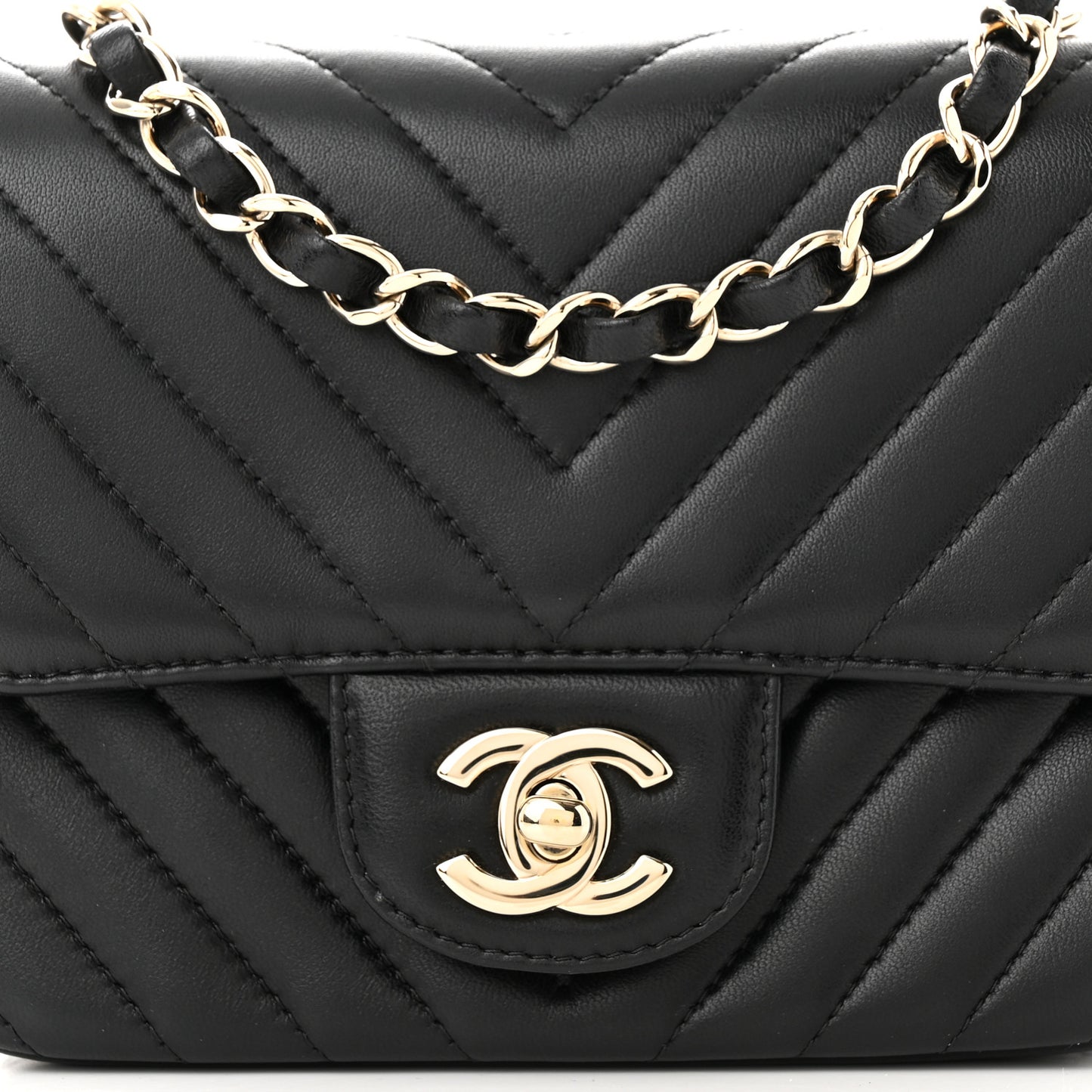 Lambskin Chevron Quilted Mini Square Flap Black