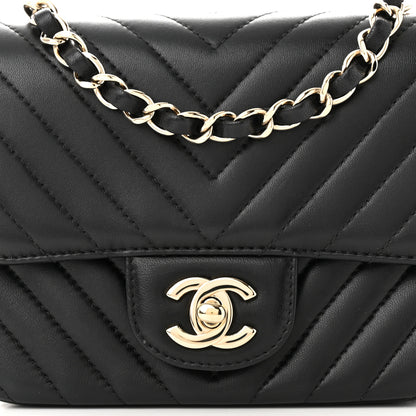Chanel Lambskin Chevron Quilted Mini Square Flap Black 8 of 11