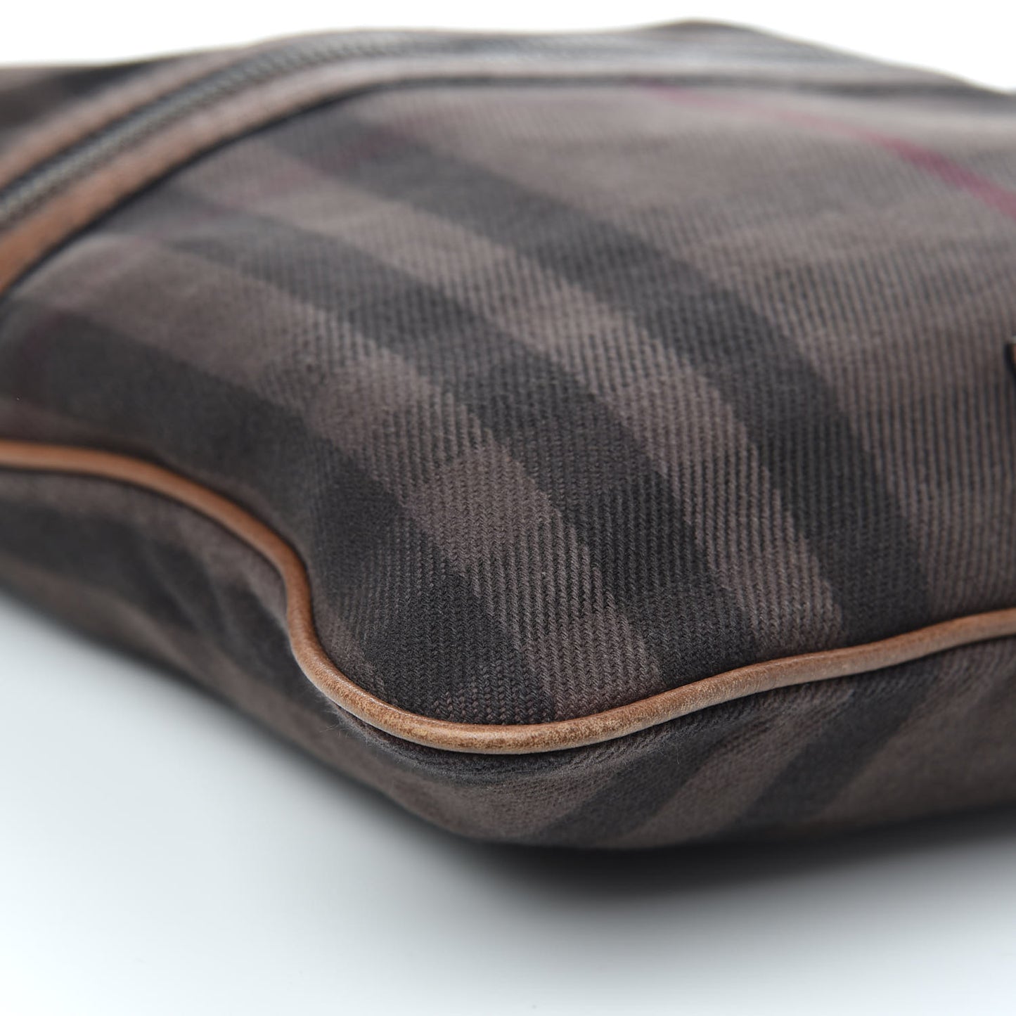 Overdyed Canvas House Check Flat Crossbody Messenger Bag Dark Brown