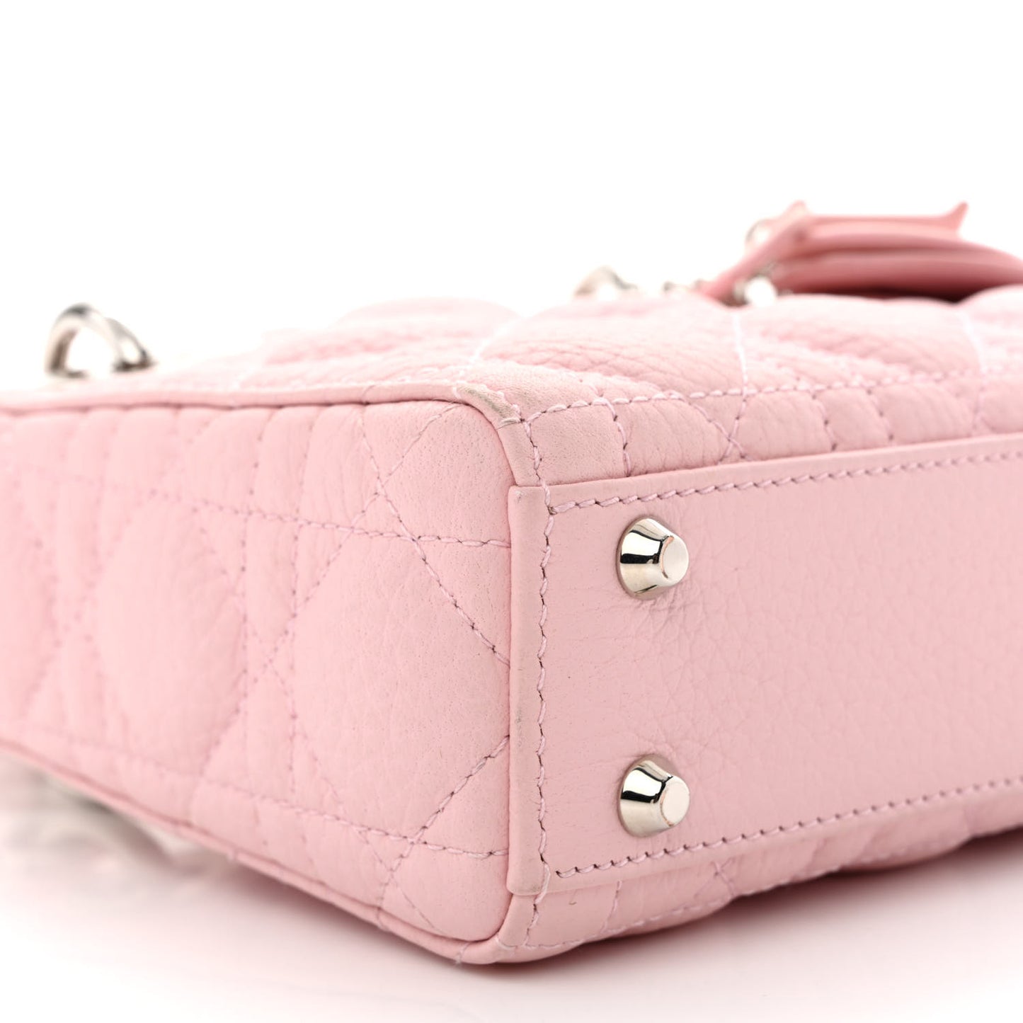 Grained Calfskin Cannage Nano Lady Dior Rose Clair