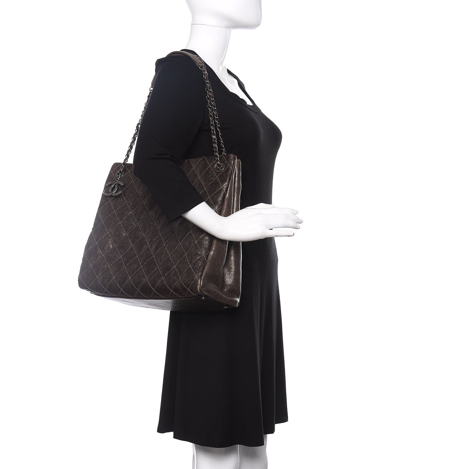 Chanel Iridescent Caviar Quilted Tall Chic Shopping Tote Dark Gold 2 of 15