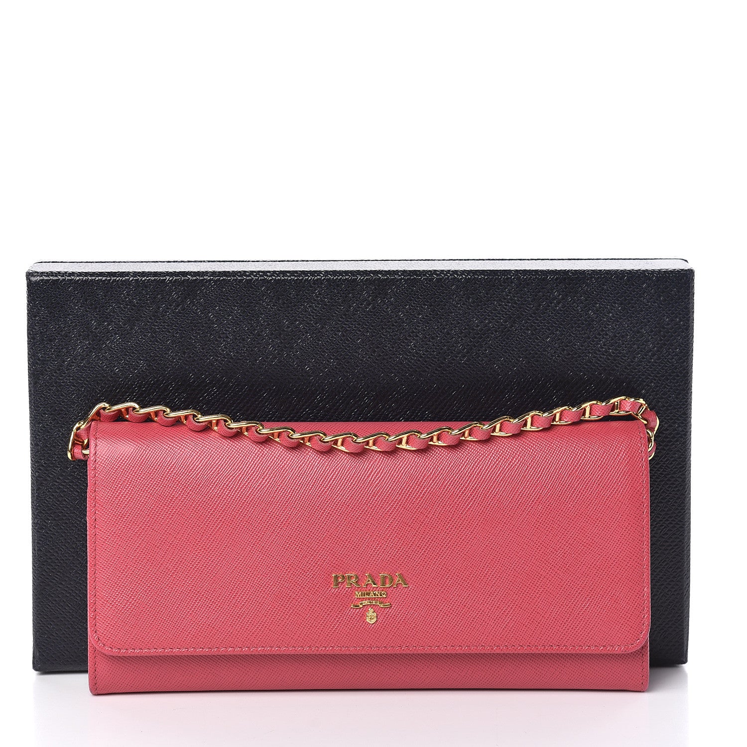 Prada Saffiano Metal Oro Chain Wallet Peonia 12 of 12