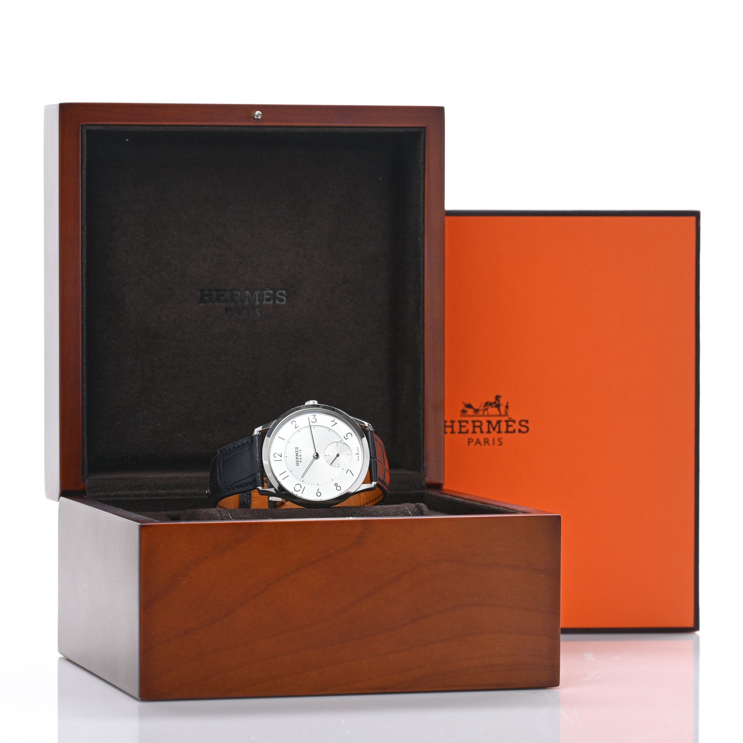 Stainless Steel Alligator 39.5mm Slim d'Hermes Automatic Watch Noir