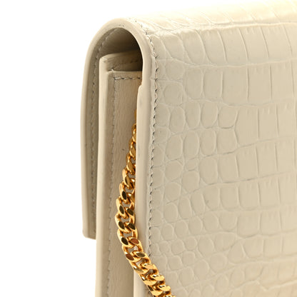 Saint Laurent Calfskin Crocodile Embossed Monogram Uptown Chain Wallet Crema Soft 14 of 15