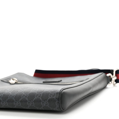 Gucci GG Supreme Monogram Appia Calfskin Web Flat Messenger Bag Black Grey 10 of 10