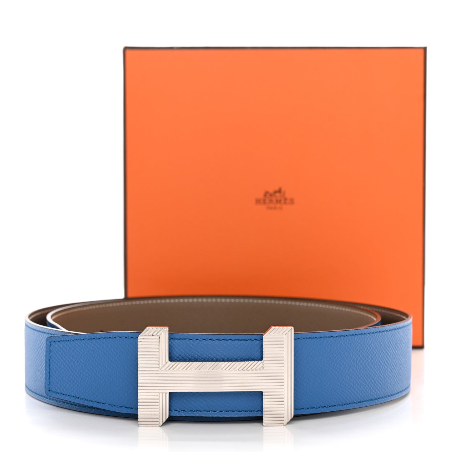 Epsom H Belt 105 42 Bleu Frida Etoupe