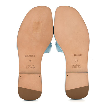 Hermes Box Calfskin Oran Sandals 37 36 Light Bleu 6 of 10