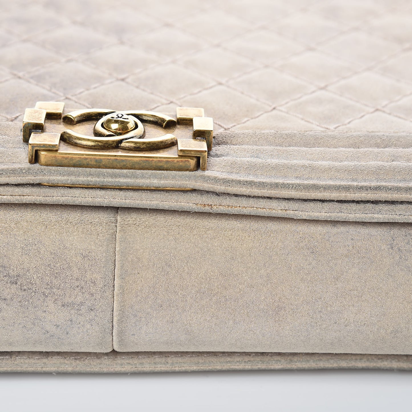 Iridescent Calfskin Quilted Large Boy Flap Beige