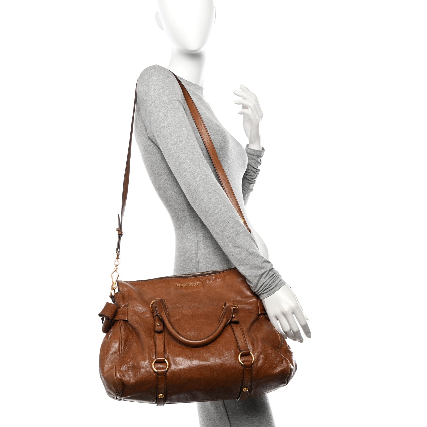 Miu Miu Vitello Lux Bow Bag Brown 2 of 12