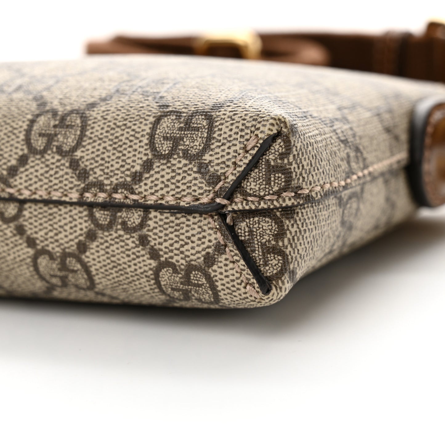 GG Supreme Monogram Azalea Calfskin Small Retro Interlocking G Wristlet Messenger Bag Beige Ebony Brown Sugar