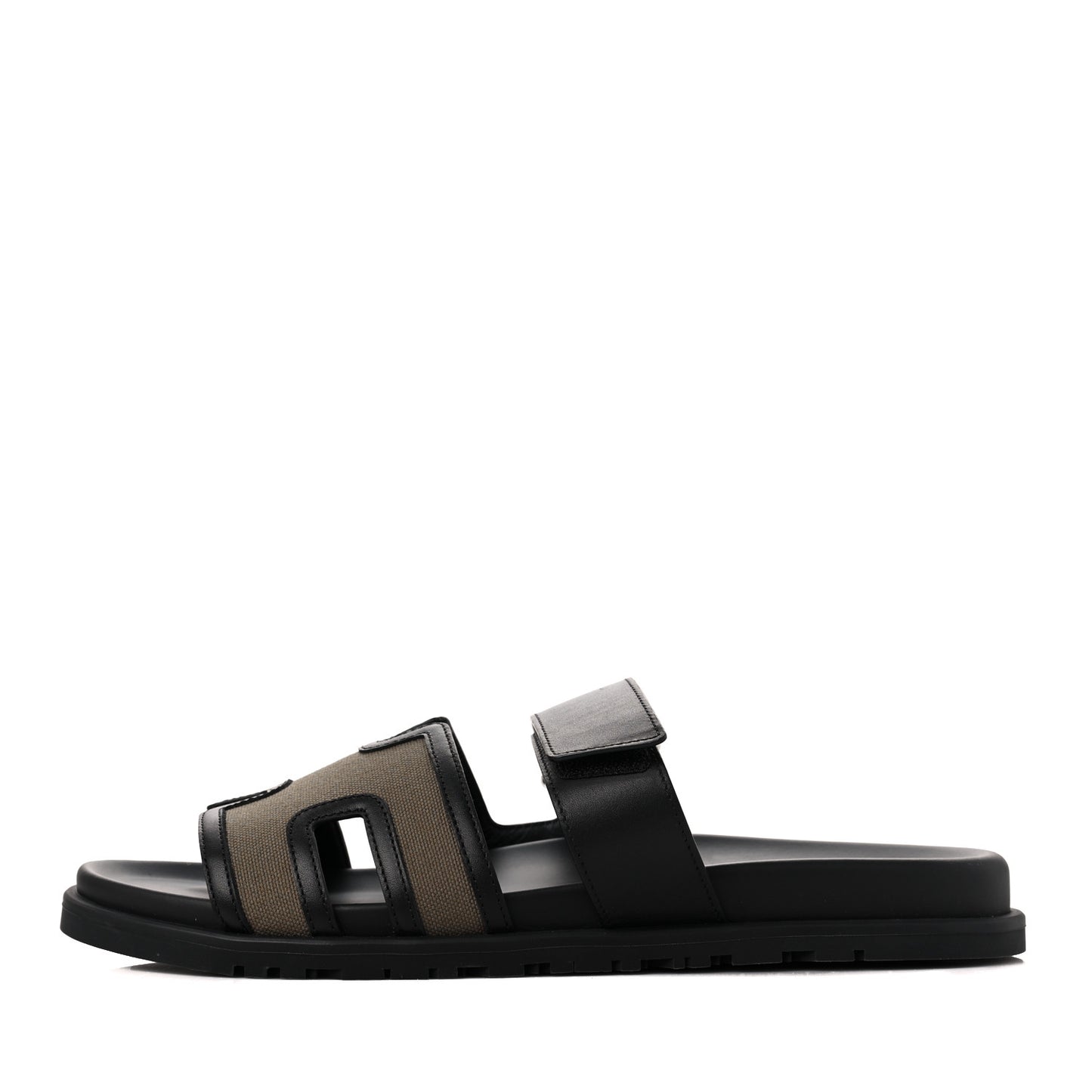 Canvas Calfskin Mens Chypre Sandals 44 Kaki Black