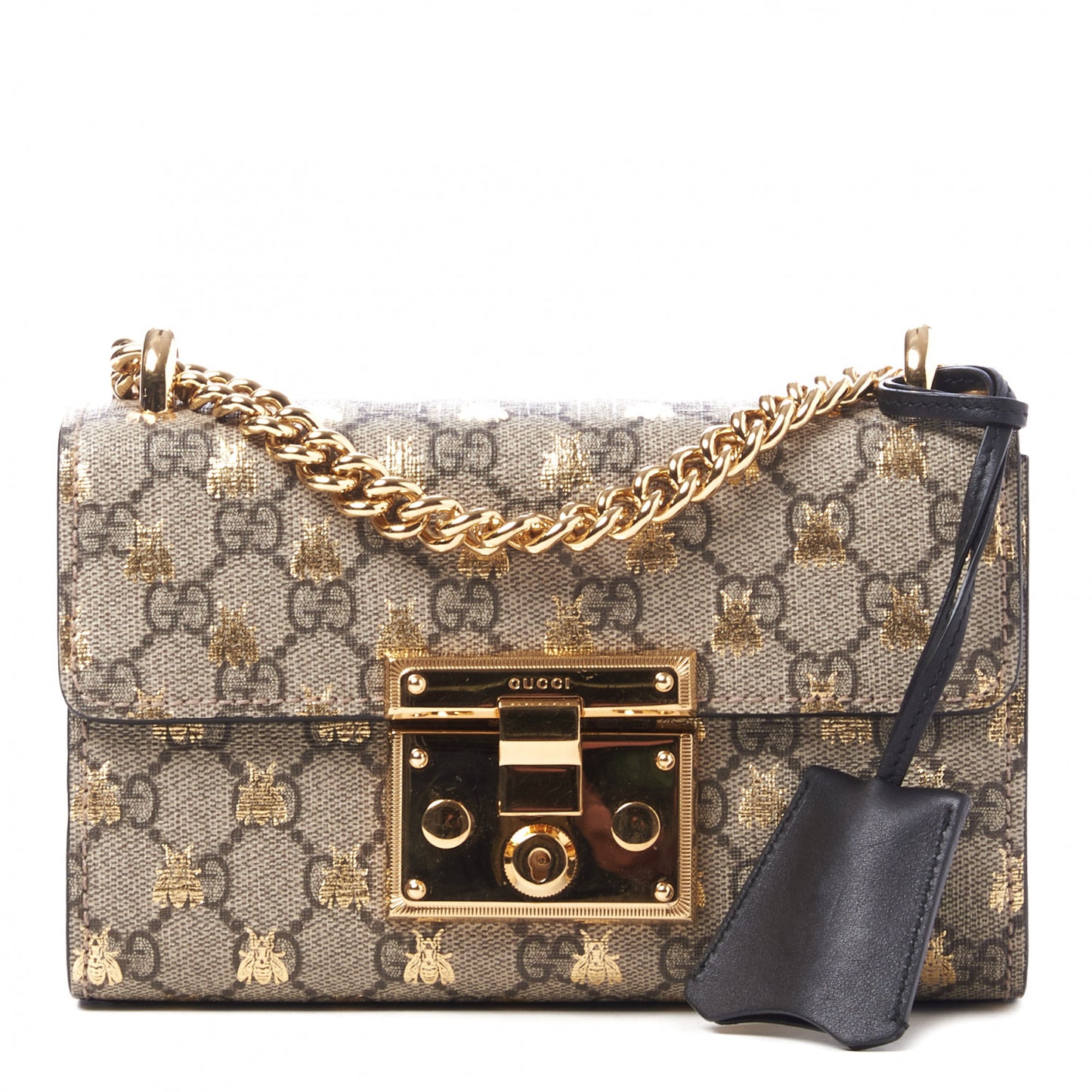GG Supreme Monogram Bees Small Padlock Shoulder Bag Black