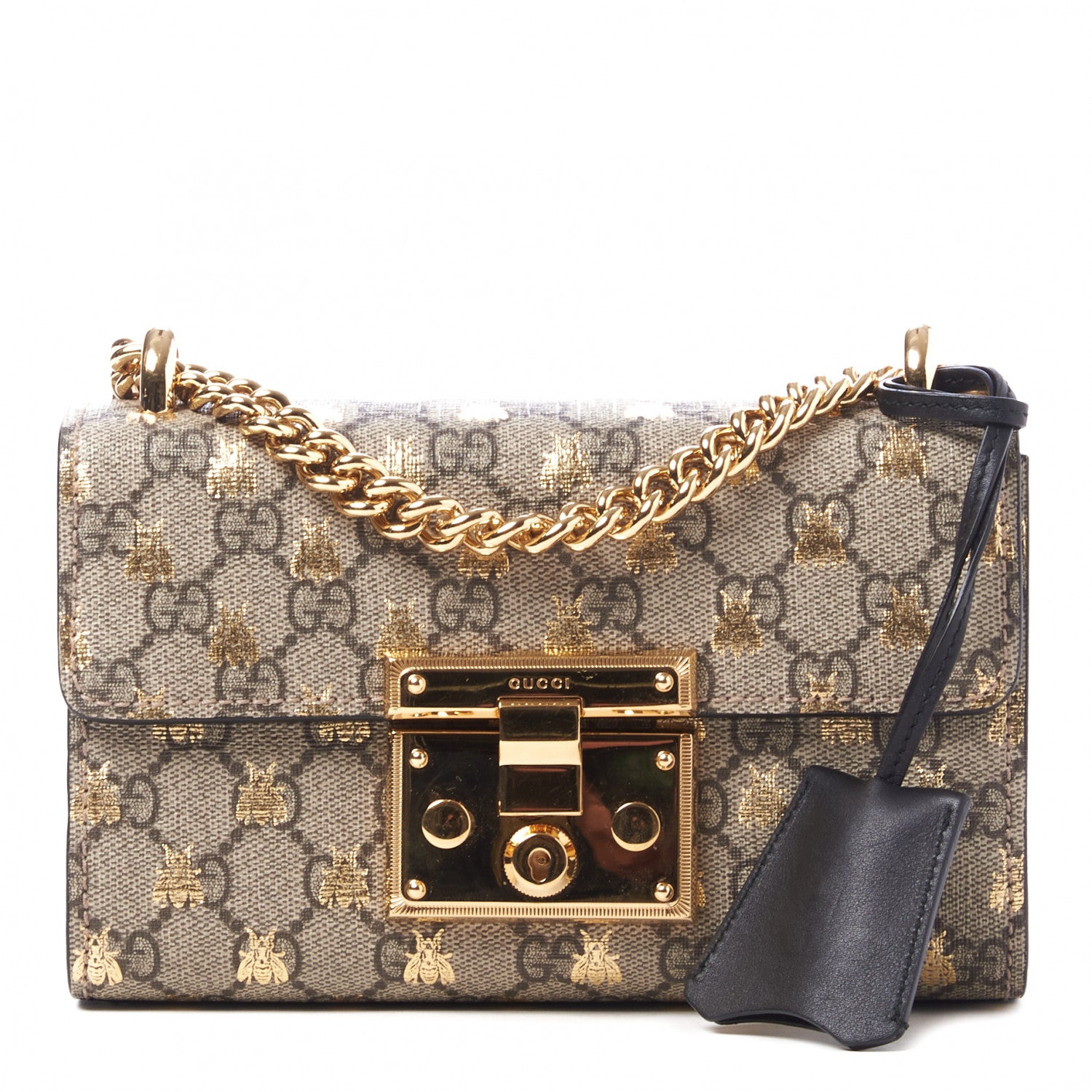 Gucci GG Supreme Monogram Bees Small Padlock Shoulder Bag Black 1 of 10