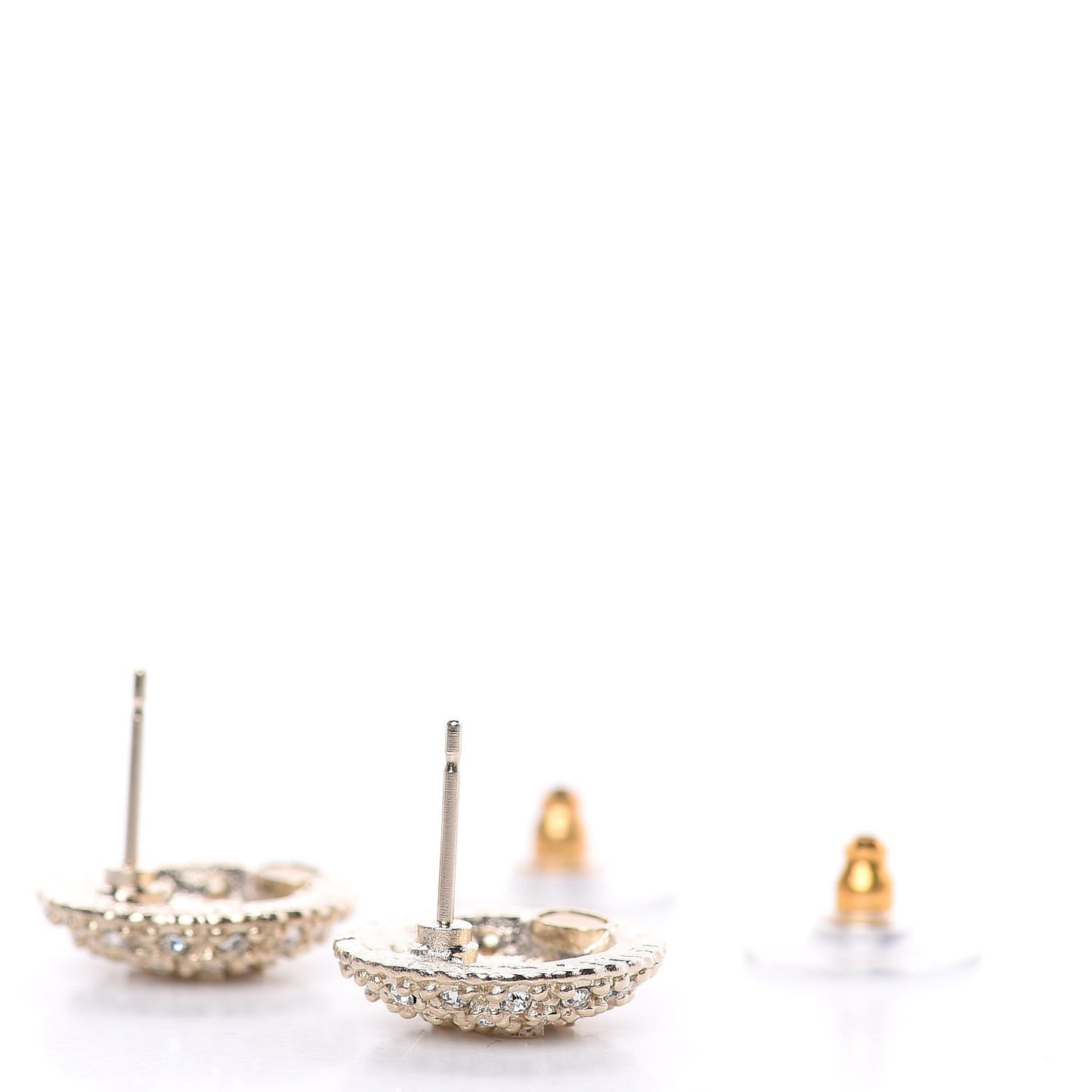 Crystal Perforated CC Round Earrings Gold