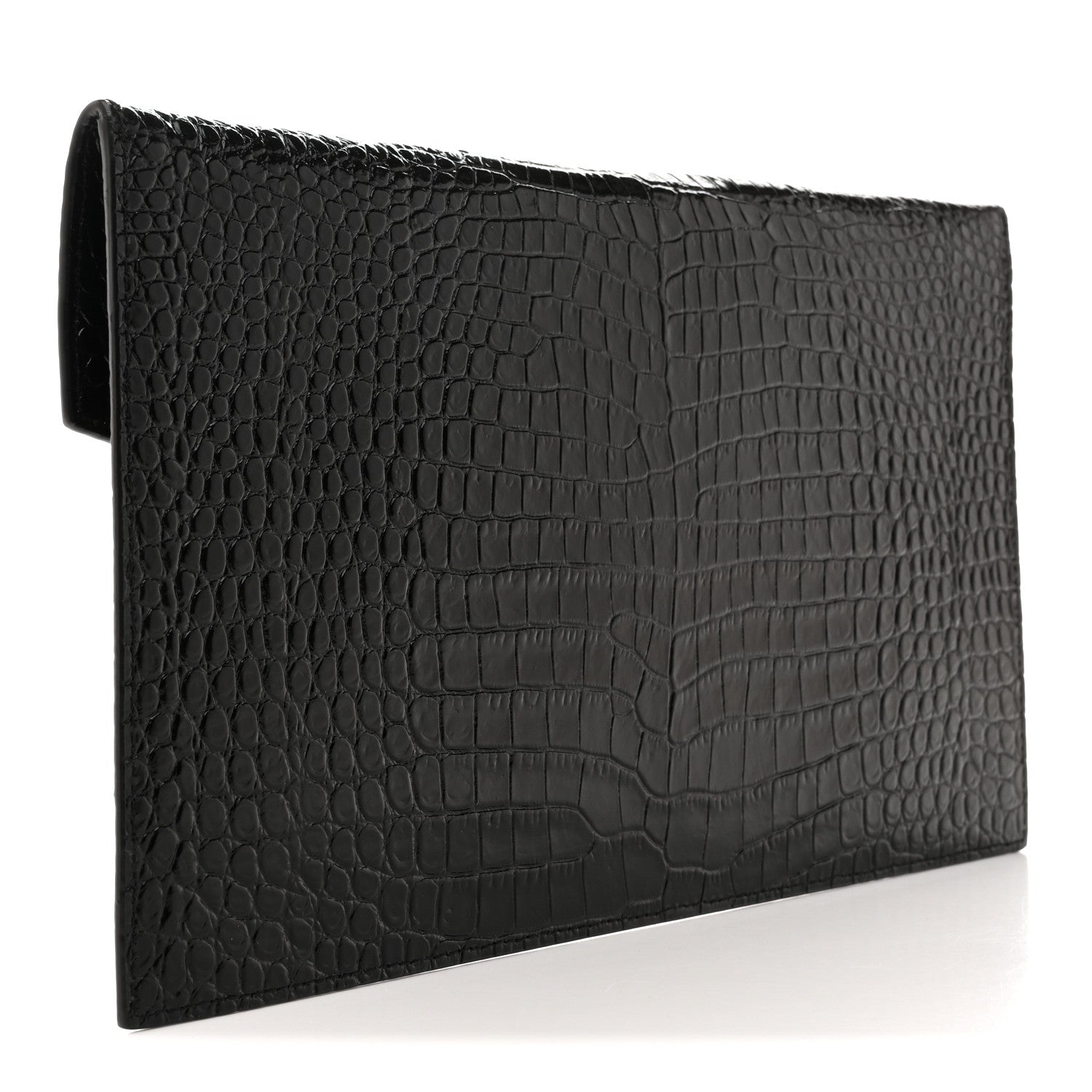 Saint Laurent Calfskin Crocodile Embossed Uptown Monogram Pouch Black 3 of 8