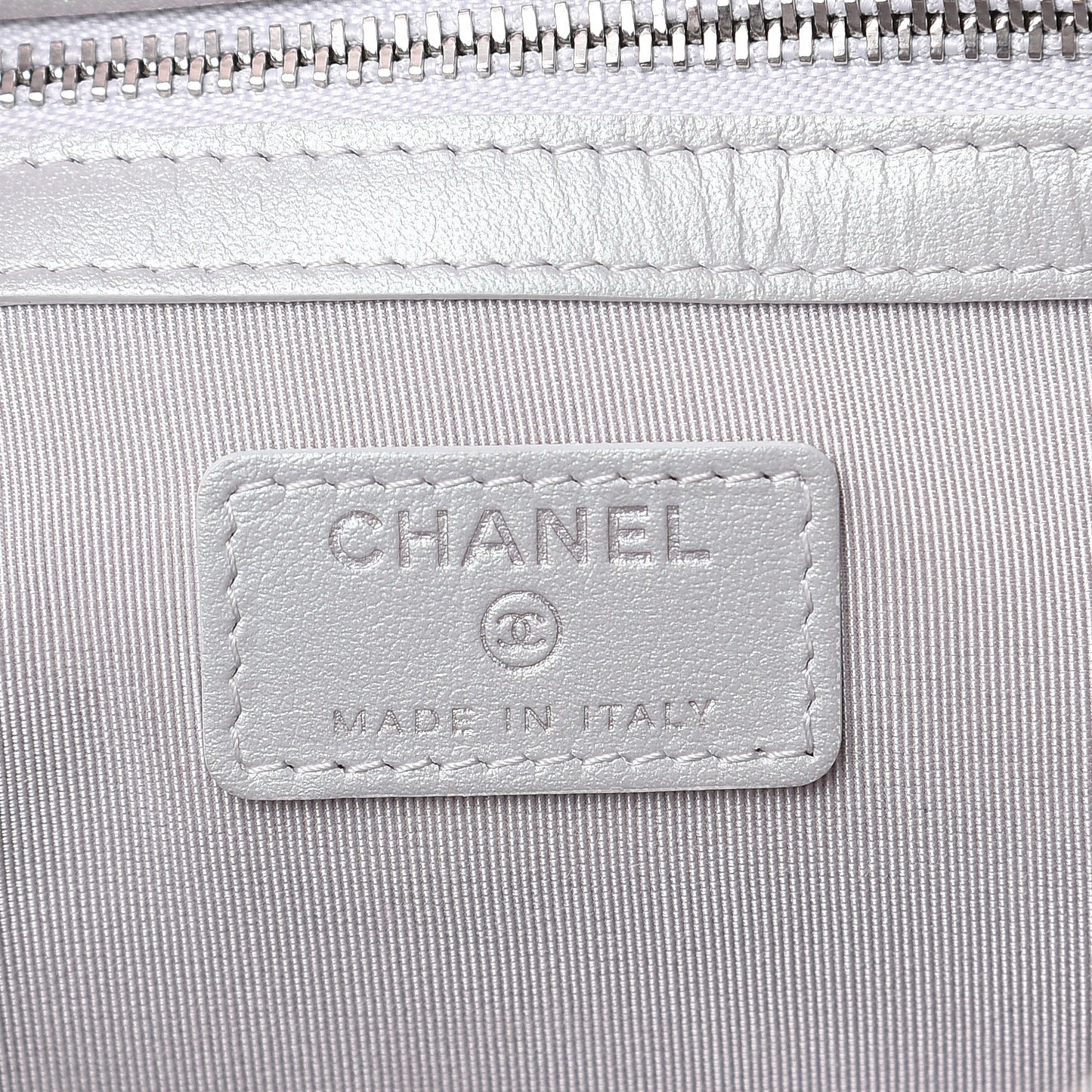 Iridescent Crumpled Calfskin CC Ripples Medium Cosmetic Case White