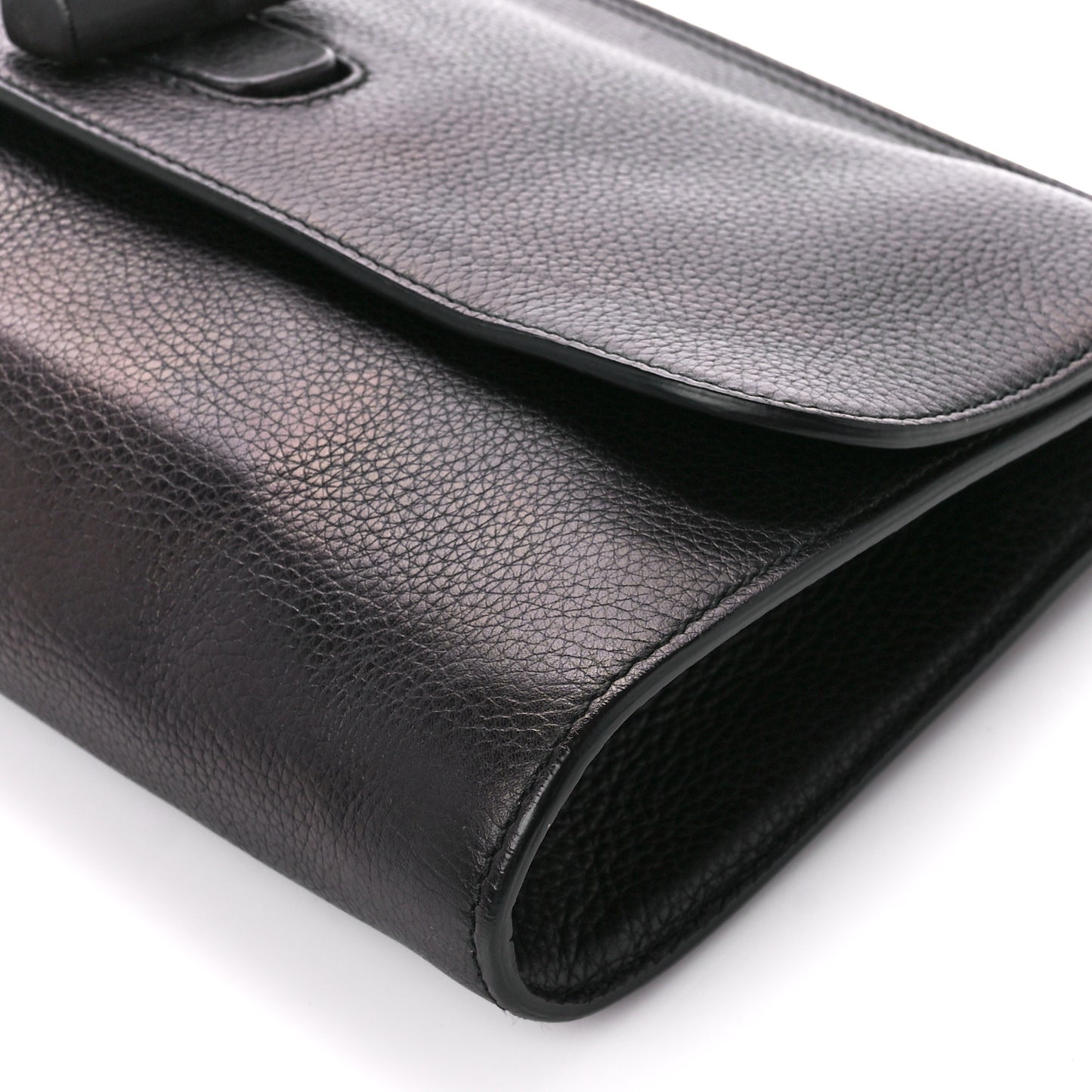 Pebbled Calfskin Bamboo Daily Clutch Black