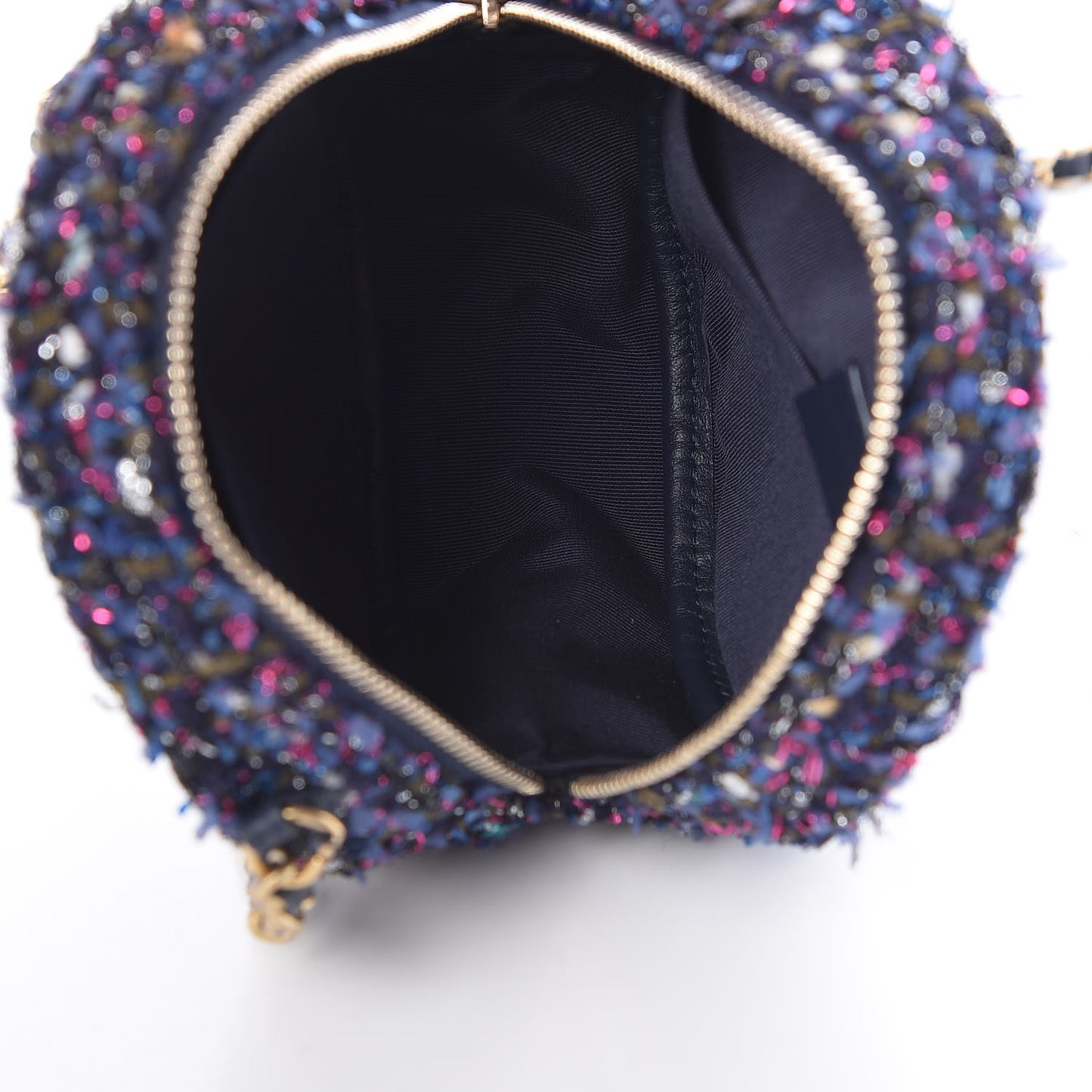Tweed Round Clutch With Chain Multicolor