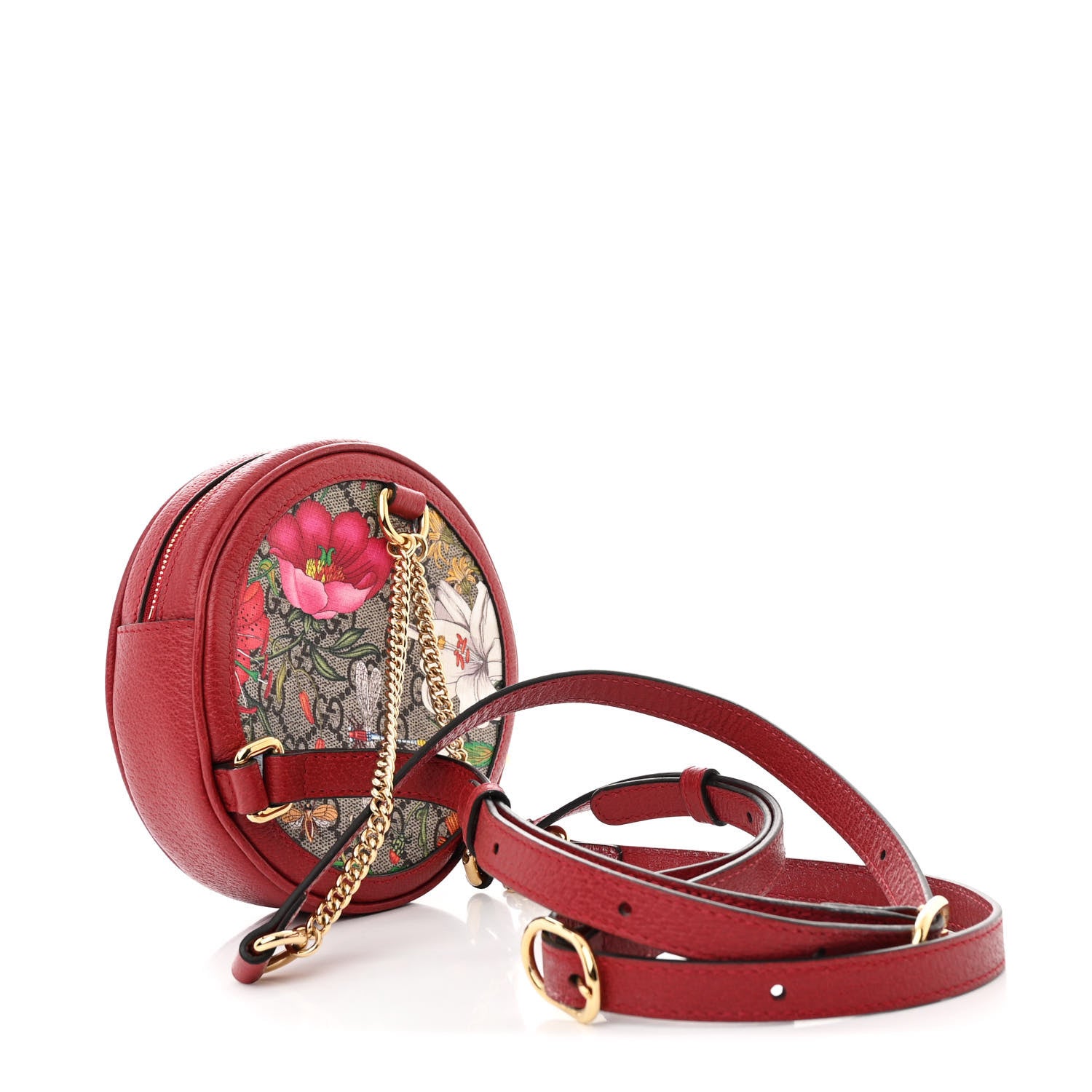 Gucci GG Supreme Monogram Web Flora Mini Ophidia Round Backpack Red 3 of 11