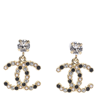 Chanel Resin Crystal Pearl CC Drop Earrings Gold Black 1 of 5