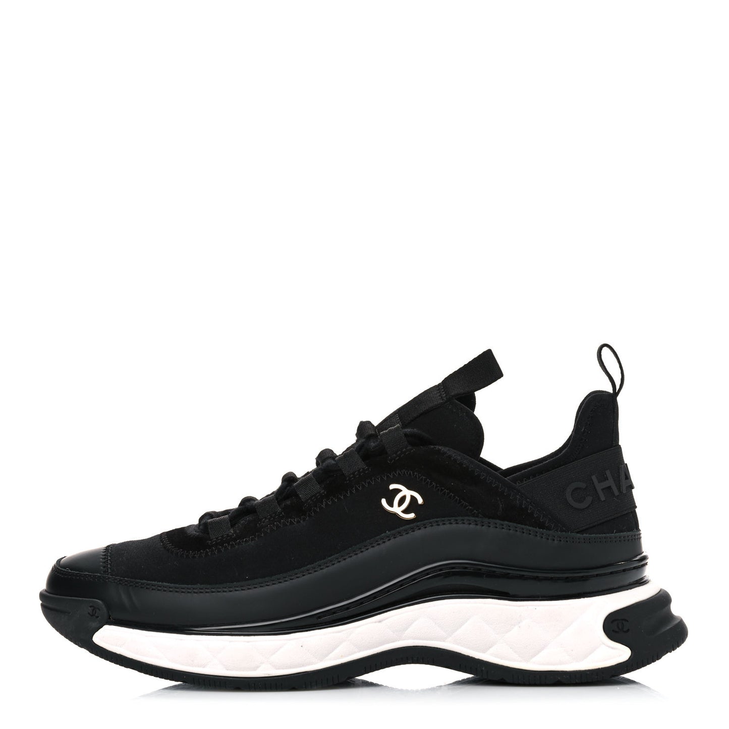 Velvet Calfskin Mixed Fibers CC Sneakers 39.5 Black
