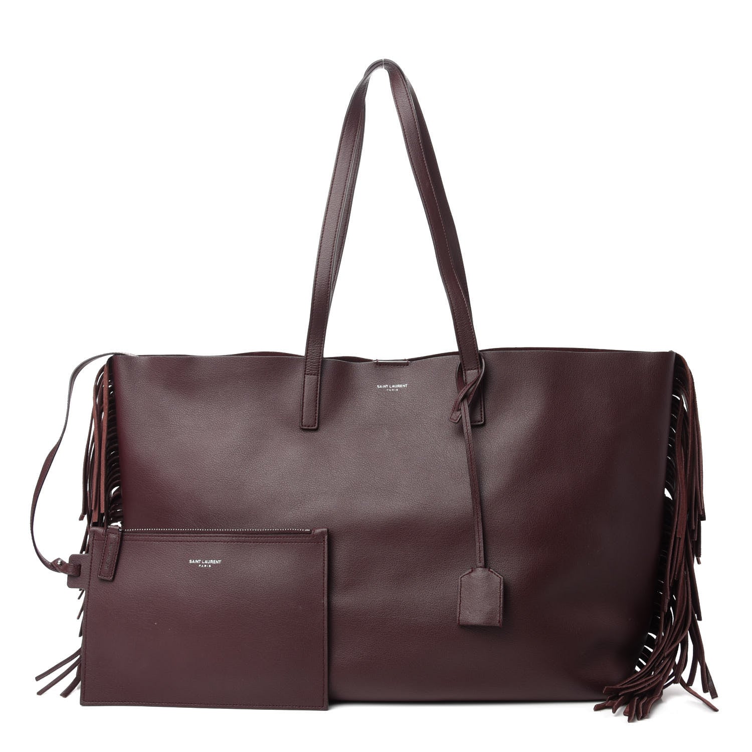 Saint Laurent Calfskin Large Fringe Shopping Tote Amaranto 1 of 11