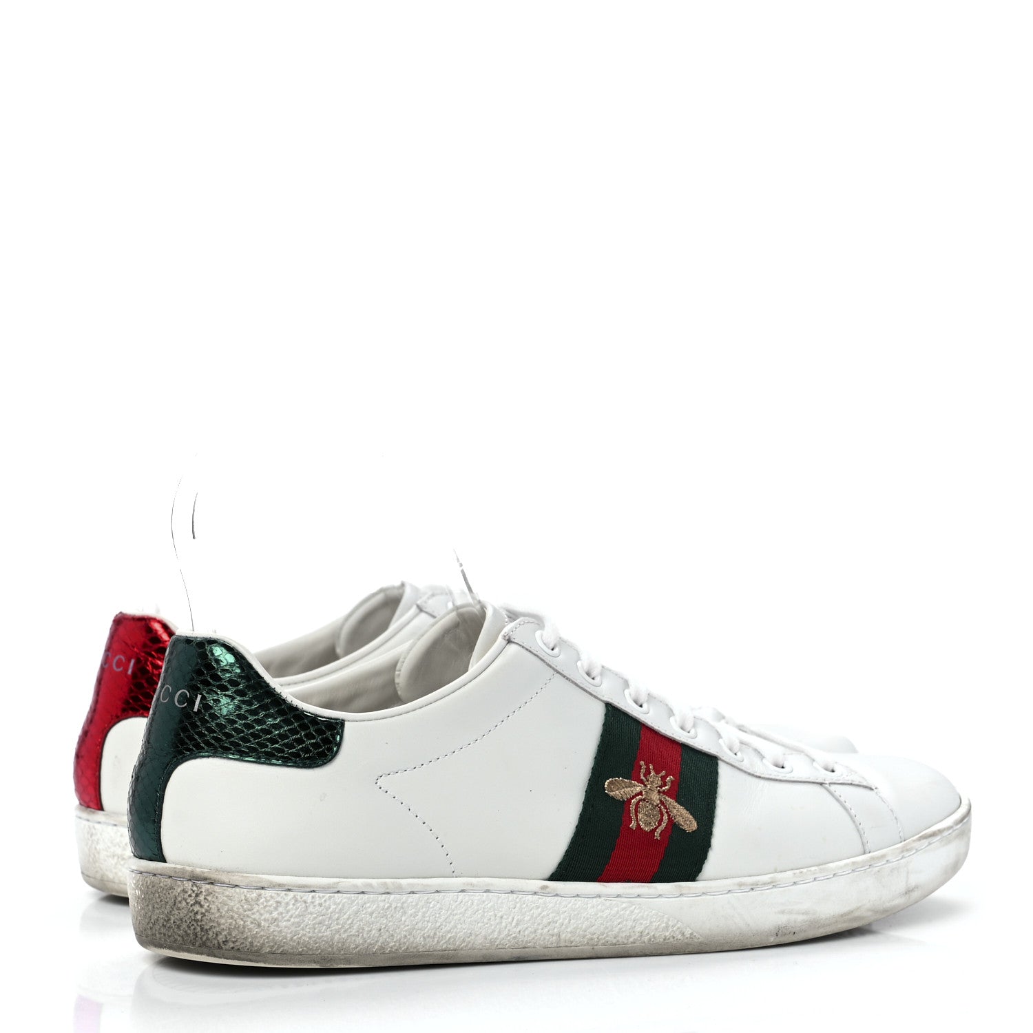 Gucci Calfskin Ayers Bee Embroidered Womens Ace Sneakers 39 White Green 4 of 12