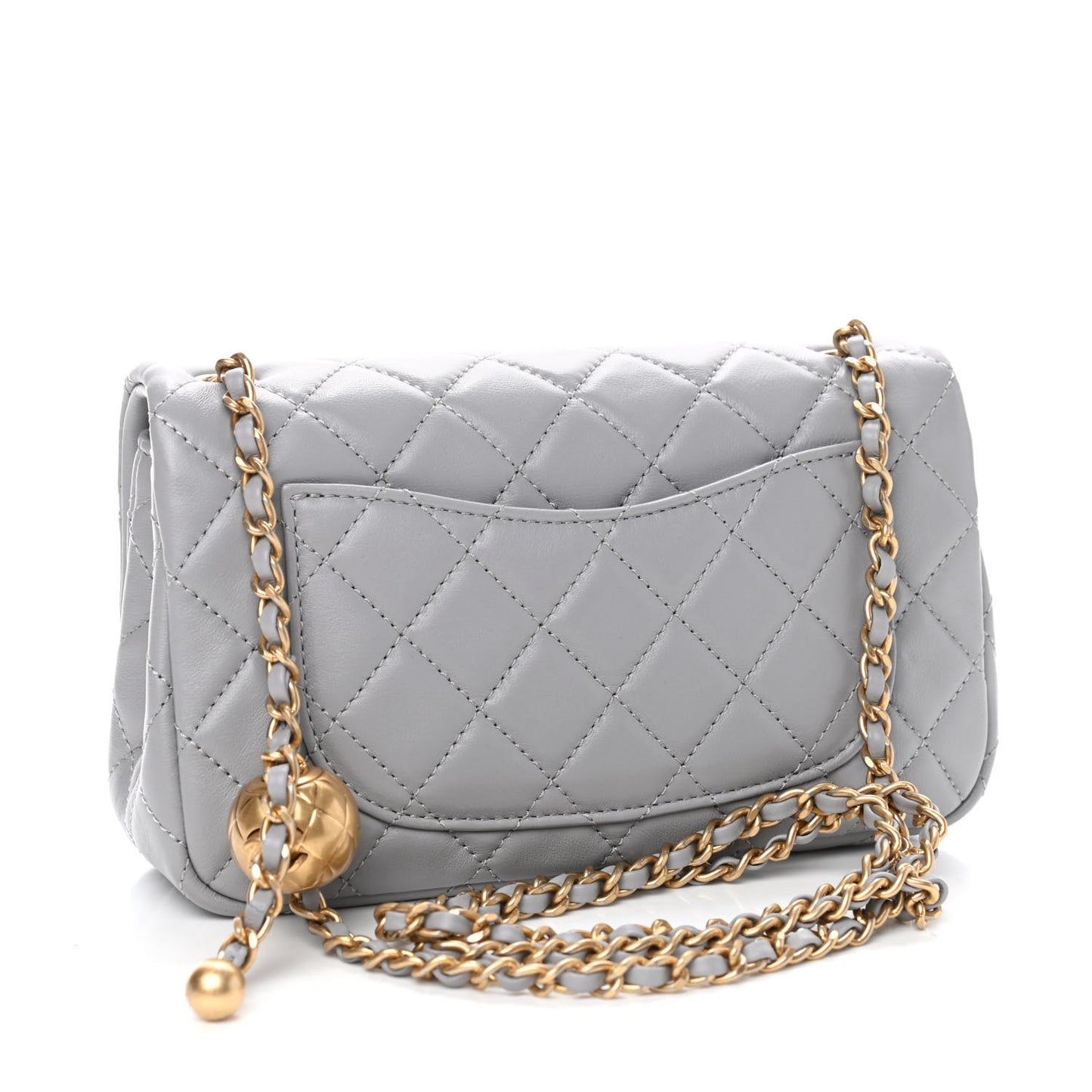 Lambskin Quilted Mini Rectangular Pearl Crush Flap Grey
