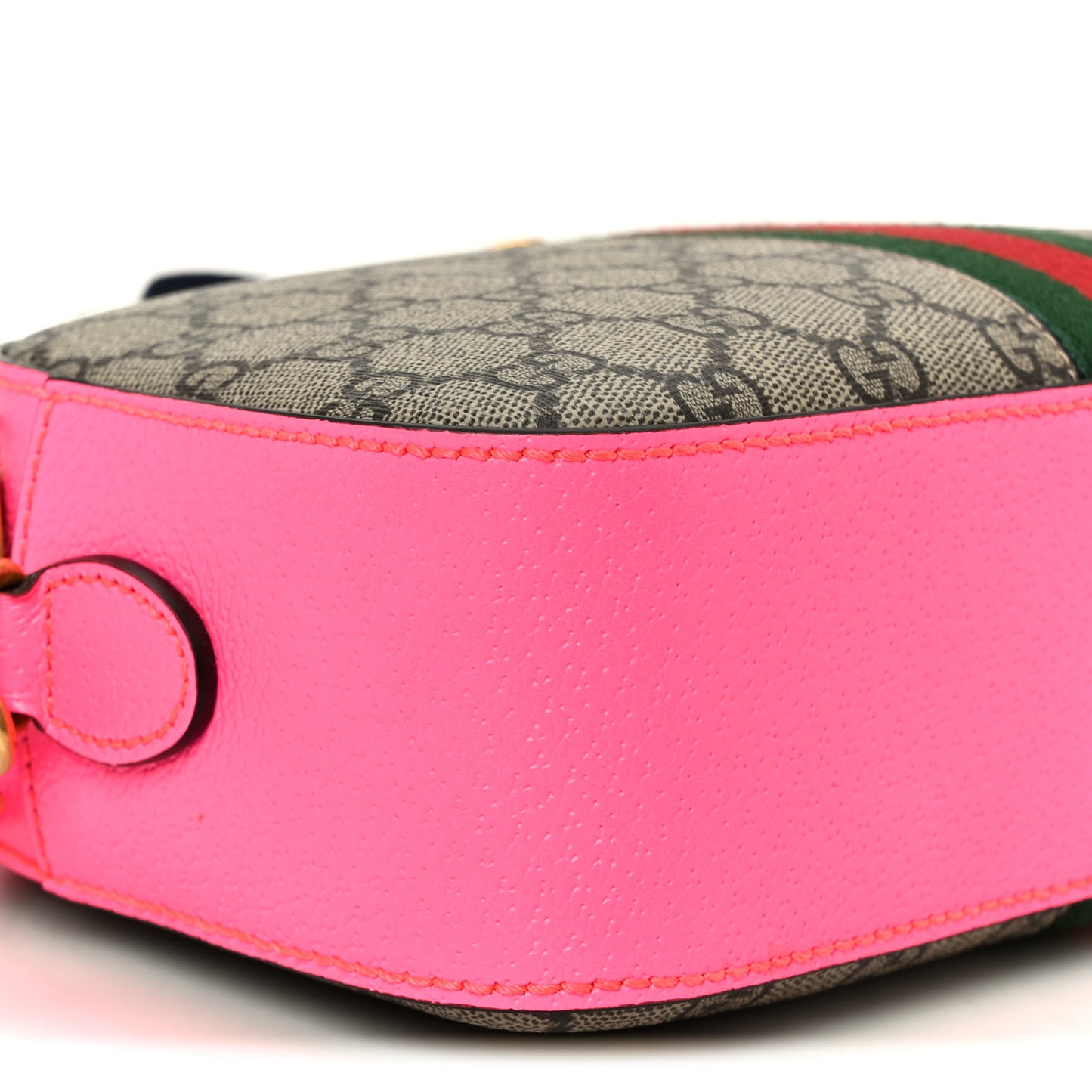 GG Supreme Monogram Textured Dollar Calfskin Web Ophidia Small Crossbody Bag Beige Ebony Fuchsia