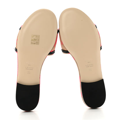 Fendi Canvas Rose Logo Embroidered Flat Slide Sandals 36 Kissed Black 6 of 9