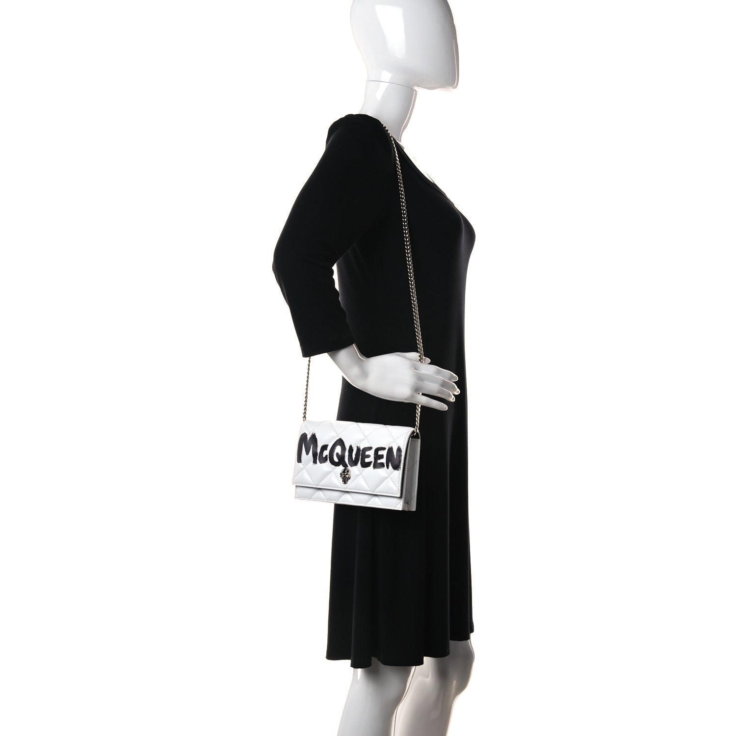Alexander McQueen Calfskin Quilted Graffiti Skull Small Chain Crossbody Bag White 2 of 11