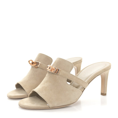 Hermes Suede Goatskin Satin Cute Sandals 37 Beige Argile 3 of 9
