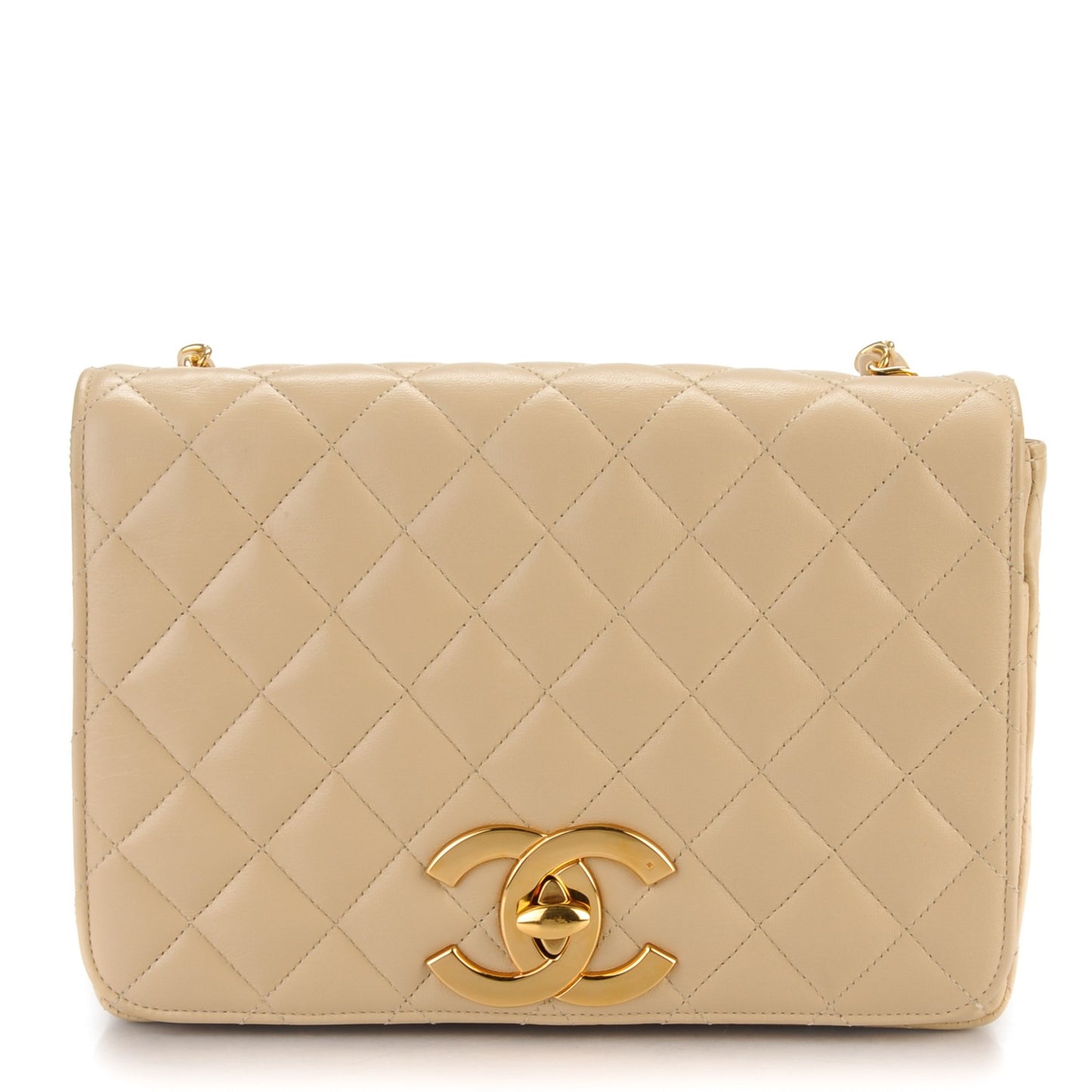 Lambskin Quilted Small Single Flap Beige