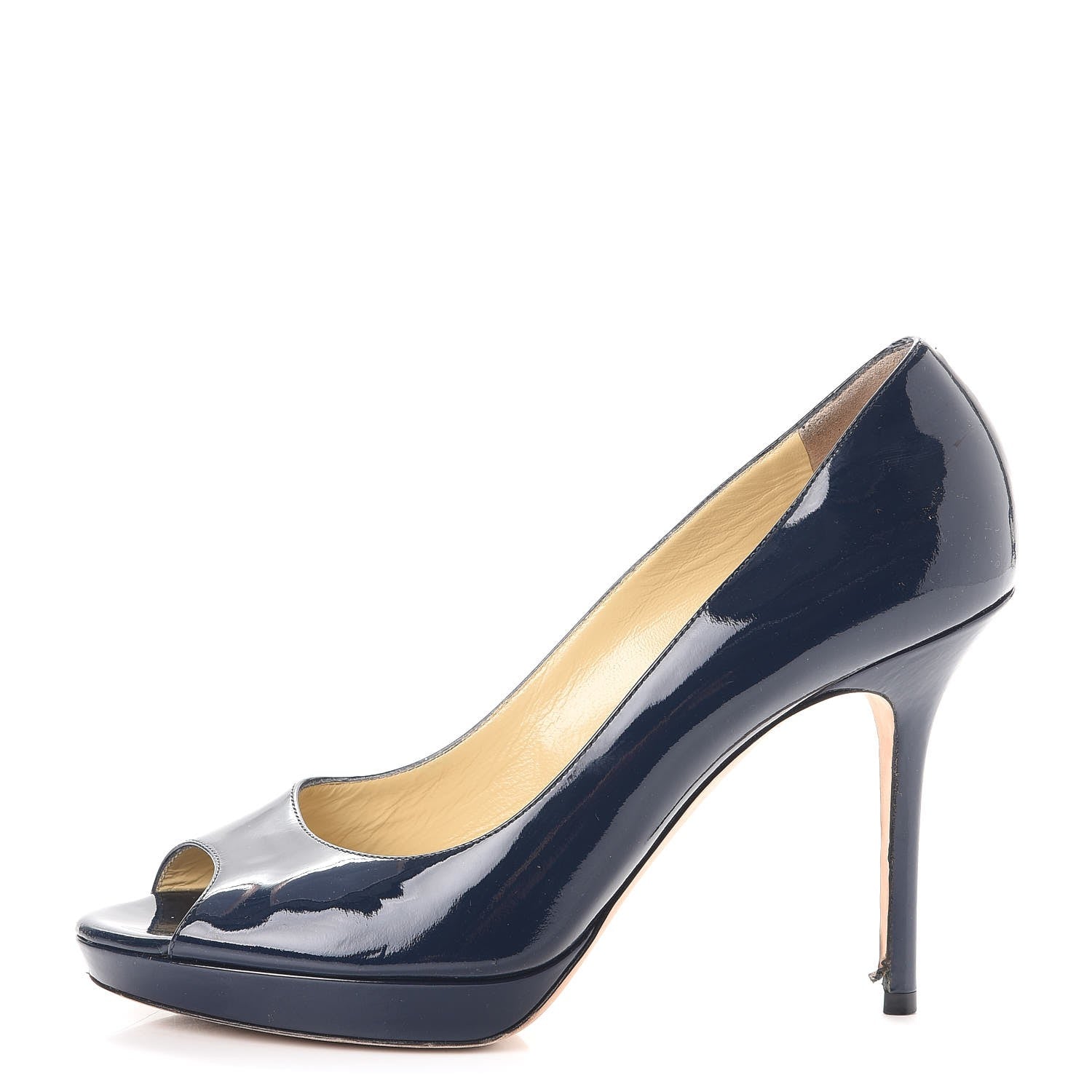 Jimmy Choo Patent Luna Platform Peep Toe Pumps 38 Navy 1 of 18