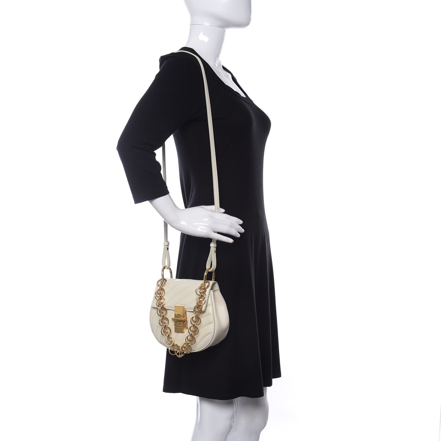 Calfskin Quilted Mini Drew Bijou Shoulder Bag Natural White