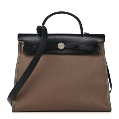 Hermes Vache Hunter Toile Herbag Zip 31 PM Etoupe Bleu Indigo 1 of 16