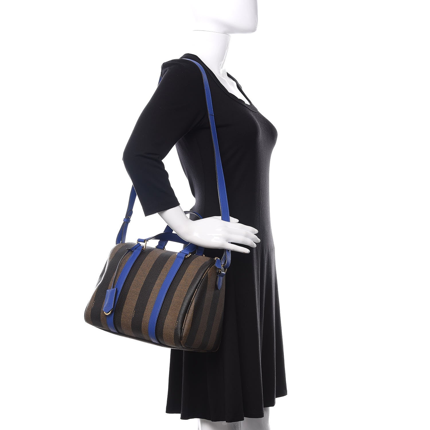 Fendi Pequin Spalmati Vitello Flamingo Small Boston Tobacco Blue Neon 2 of 10