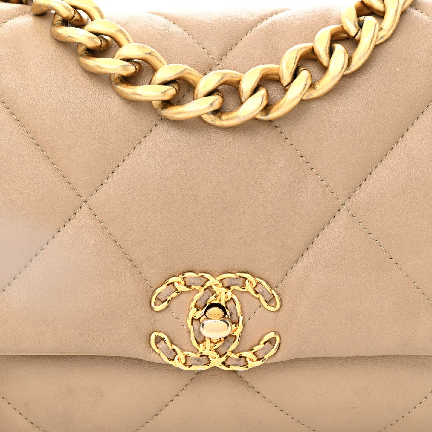 Lambskin Quilted Large Chanel 19 Flap Dark Beige