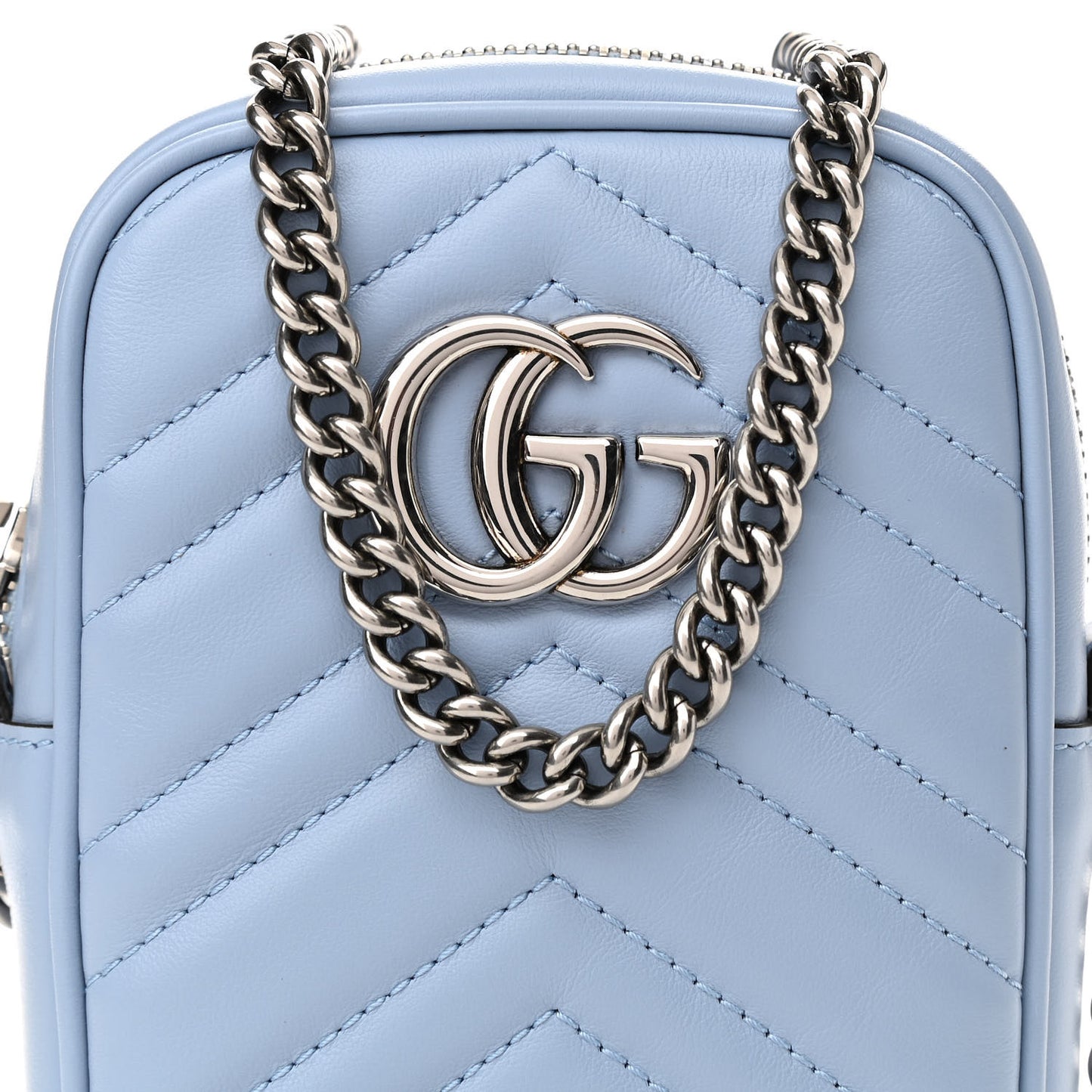 Calfskin Matelasse Mini GG Marmont Crossbody Bag Porcelain Light Blue