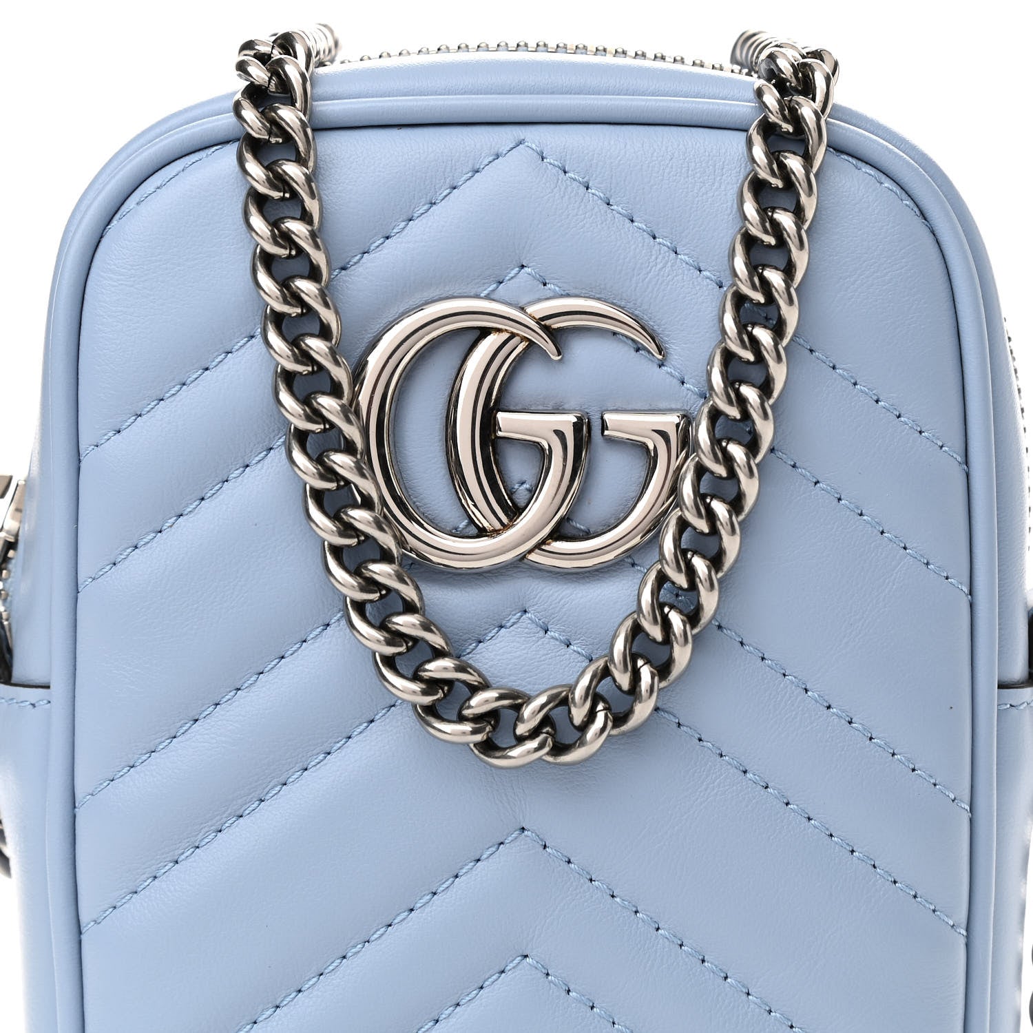 Gucci Calfskin Matelasse Mini GG Marmont Crossbody Bag Porcelain Light Blue 8 of 11