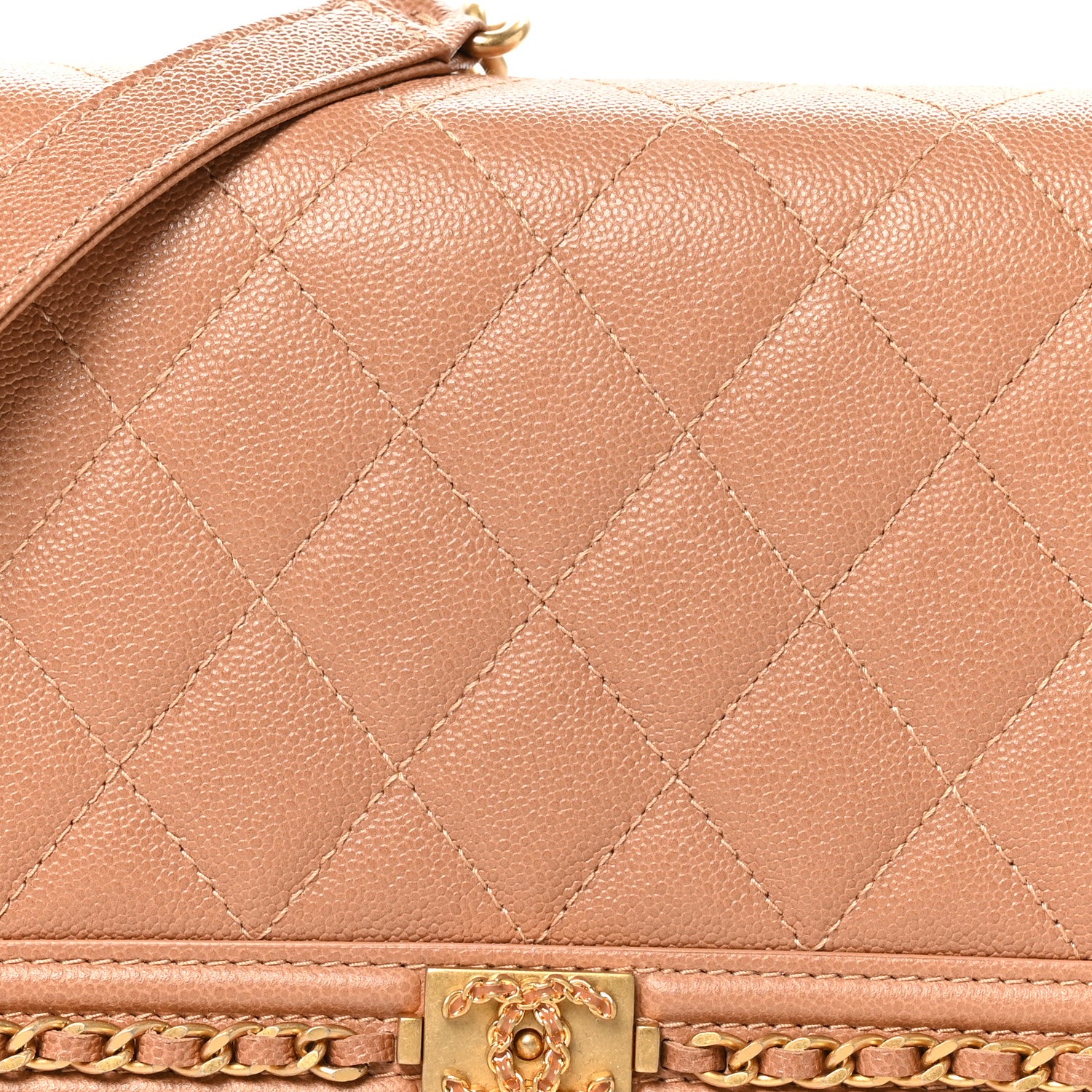Chanel Caviar Quilted Chain Around Boy Wallet On Chain WOC Dark Beige 9 of 12