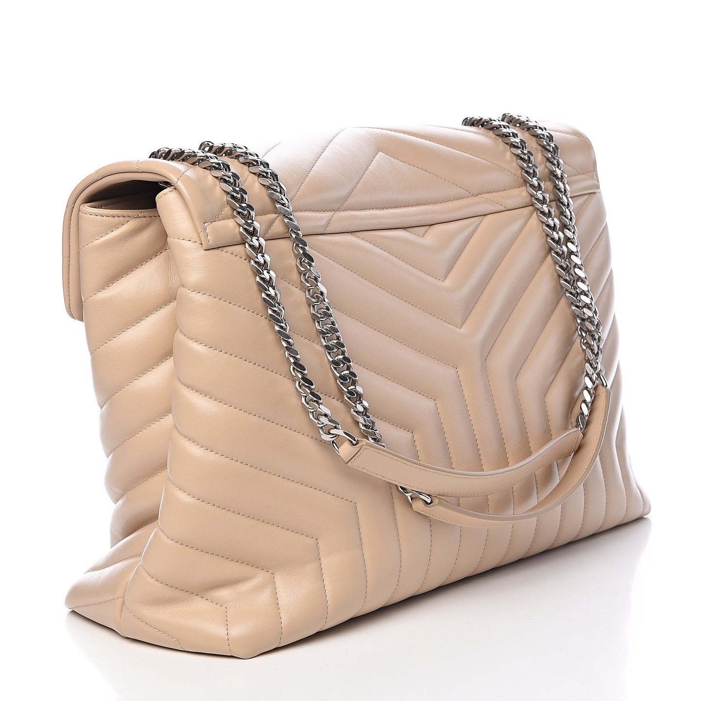 Calfskin Matelasse Large Loulou Monogram Chain Satchel Nude Powder