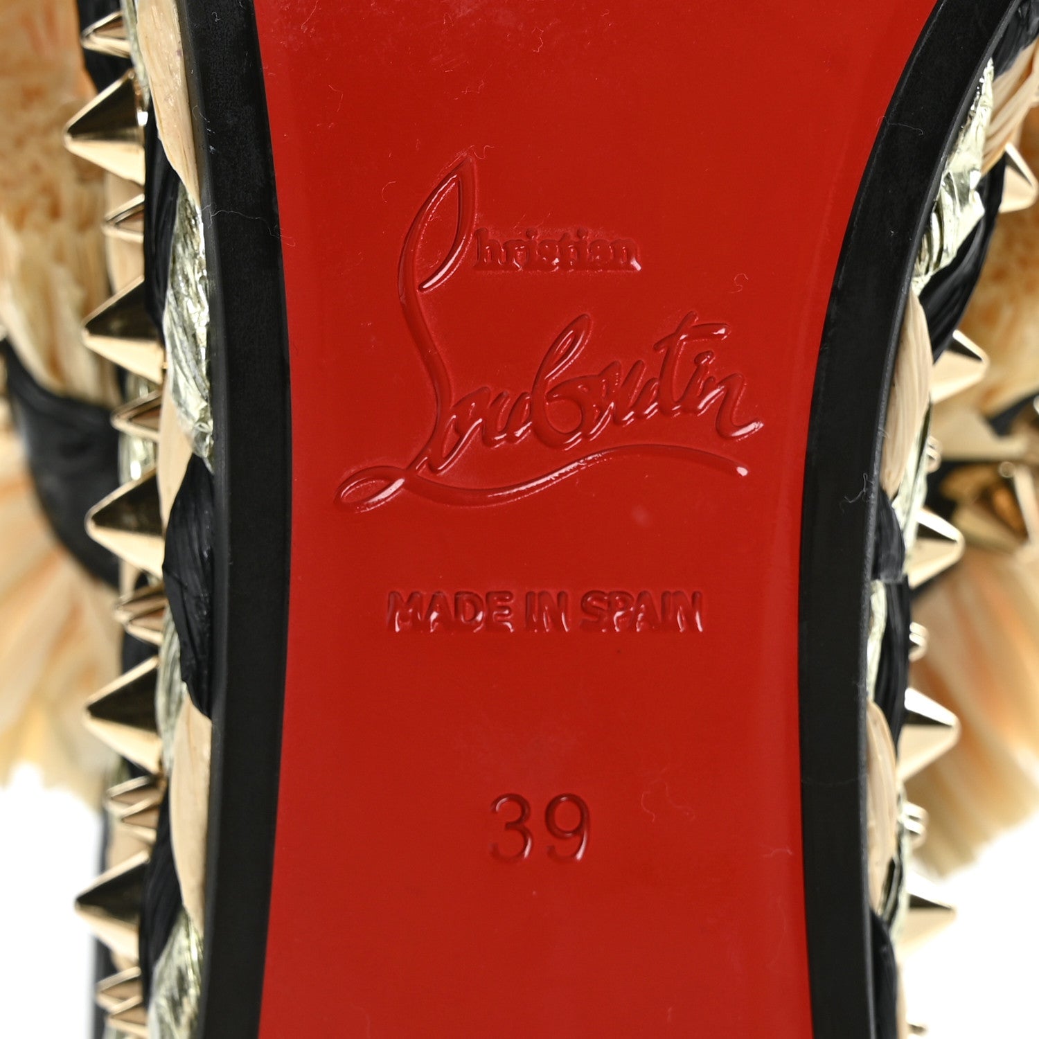 Christian Louboutin Jurassic Calfskin Rafia Voltinoudou 60 Spike Flatform Sandals 39 Black Savane 7 of 7