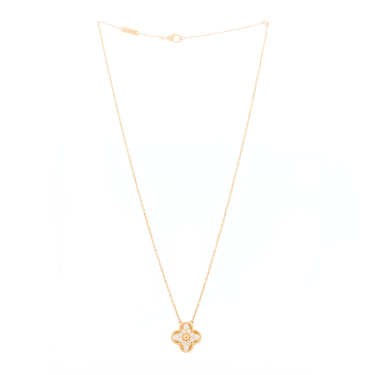 18K Yellow Gold Diamond Vintage Alhambra Pendant Necklace